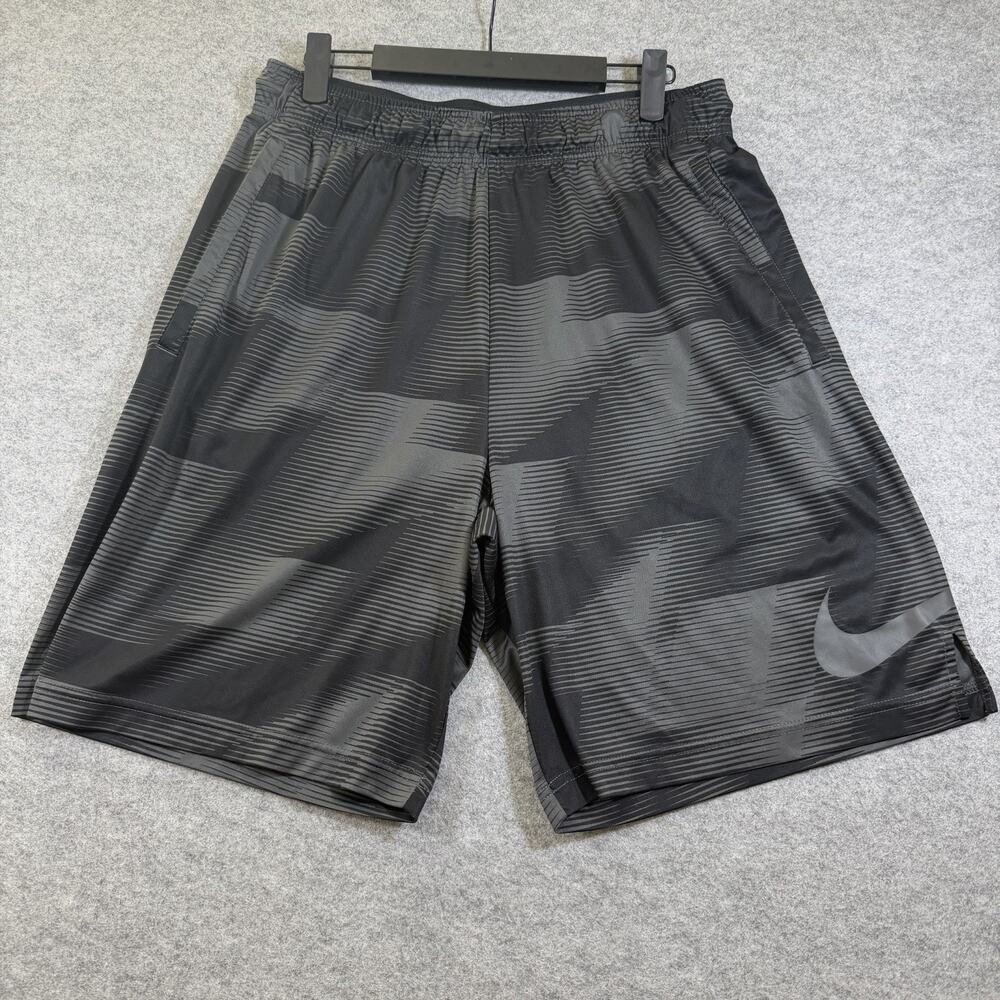 Nike Dri-FIT Basketball Shorts Mens L Black Gray Big Swoosh Drawstring Wicking